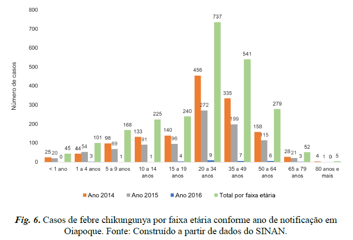 Fig. 6. Casos de febre chikungunya por faixa etária conforme ano de notificação em Oiapoque.png